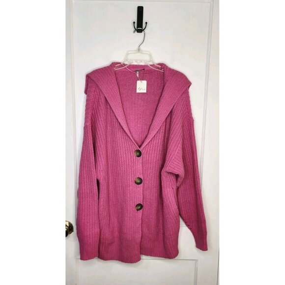NEW Free People | Swim Too Deep Cardigan in Fuschia Flame Size Small NWT Chunky - Picture 1 of 8